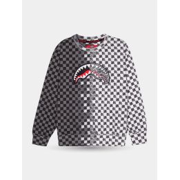 Maglia Sprayground a scacchi grigi sfumati vista frontale con bocca di squalo