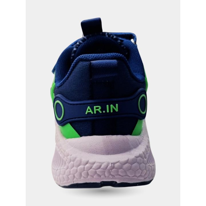 Tallone della sneaker AR.IN verde e blu con logo e suola bianca