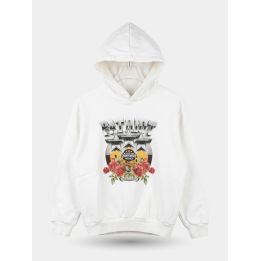 Felpa con cappuccio Patriot bianca vista frontale con rose rosse e stelle