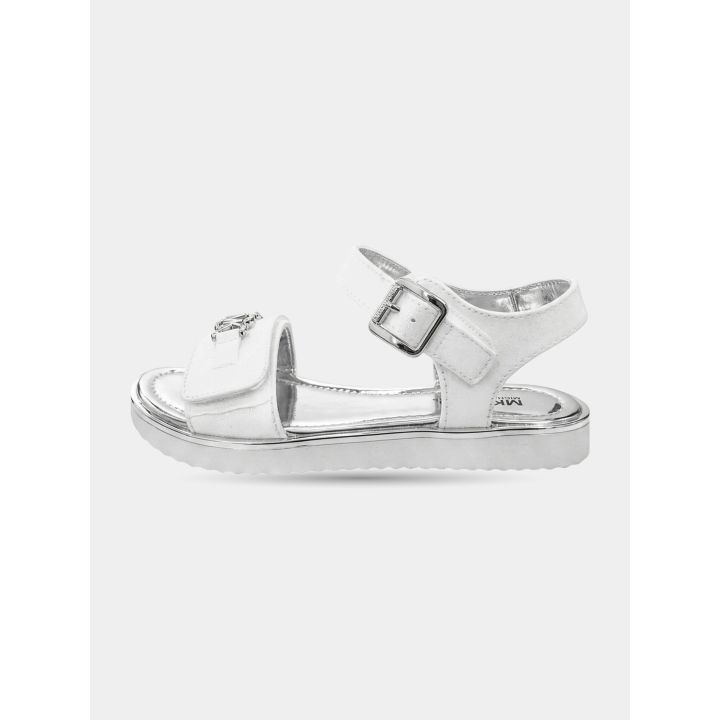 Sandalo Michael Kors bianco glitter da bambina vista laterale con zeppa
