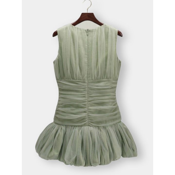 Retro dell'abito FUN&FUN verde con zip e gonna a palloncino