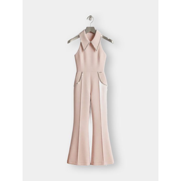 Tuta intera FUN&FUN rosa con colletto di strass vista frontale