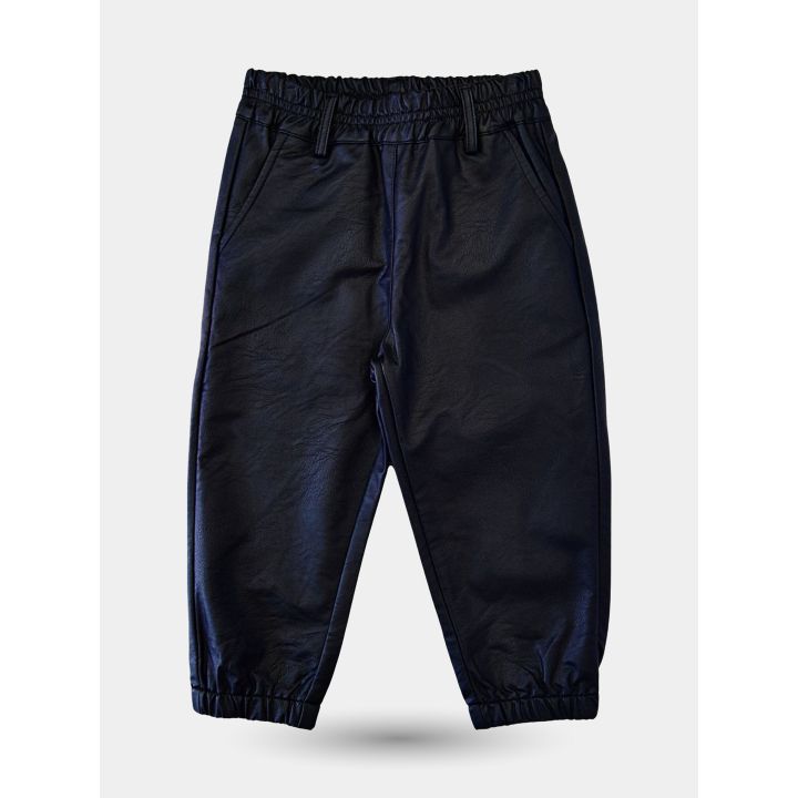 Pantaloni Manila Grace neri effetto pelle con elastico in vita, vista frontale