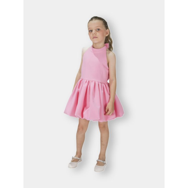 Abito FUN&FUN fucsia indossato da una bambina, vista di tre quarti