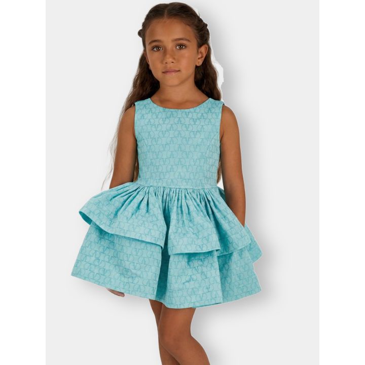 Abito FUN&FUN celeste indossato da una bambina, vista frontale