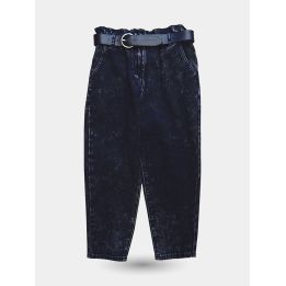 Pantaloni jeans Manila Grace neri delavé con cintura, vista frontale