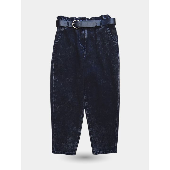 Pantaloni jeans Manila Grace neri delavé con cintura, vista frontale