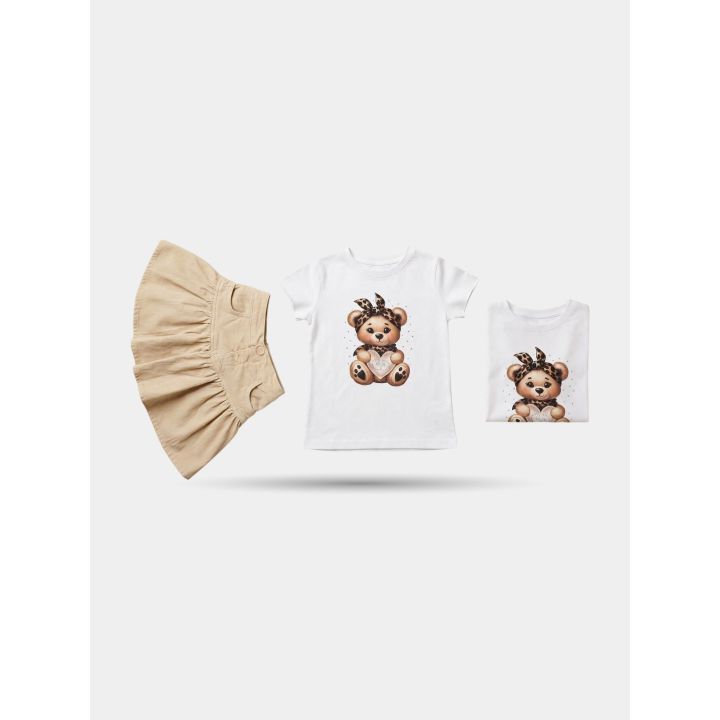 Gonna, t-shirt con orsetto e t-shirt piegata del completo FUN&FUN