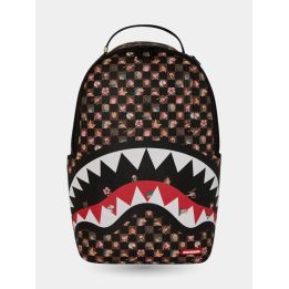 Zaino Sprayground Peeking Characters vista frontale con bocca di squalo rossa