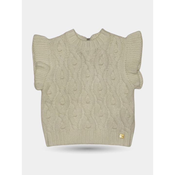 Maglia Manila Grace bianca a trecce con volant, vista frontale