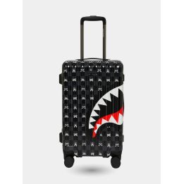 Trolley Sprayground nero a scacchi grigi vista frontale con bocca di squalo
