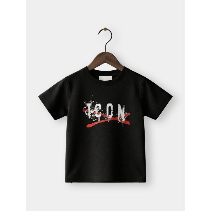 T-shirt ICON nera con logo effetto spray e pennellata rossa