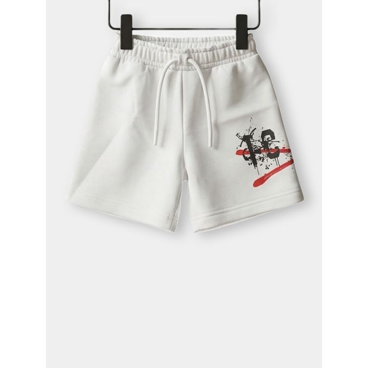 Short ICON bianchi con coulisse e grafica spray rossa sulla gamba