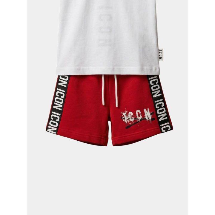 Short ICON rossi con bande laterali nere a scritte bianche