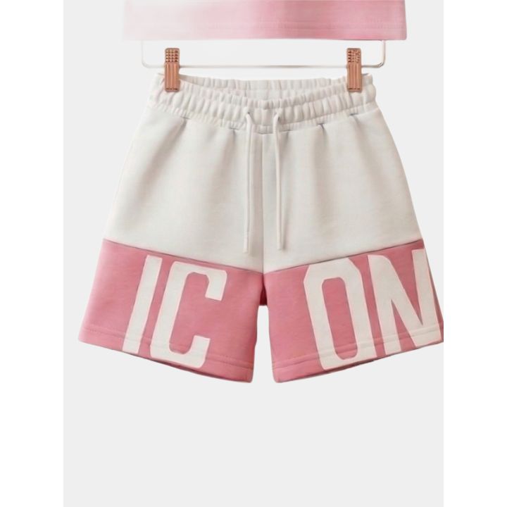 Short ICON bianchi e rosa con coulisse e scritta IC ON