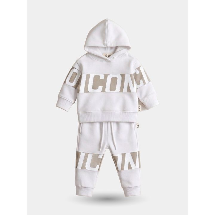 Tuta ICON bianca da bambino con felpa con cappuccio e pantalone