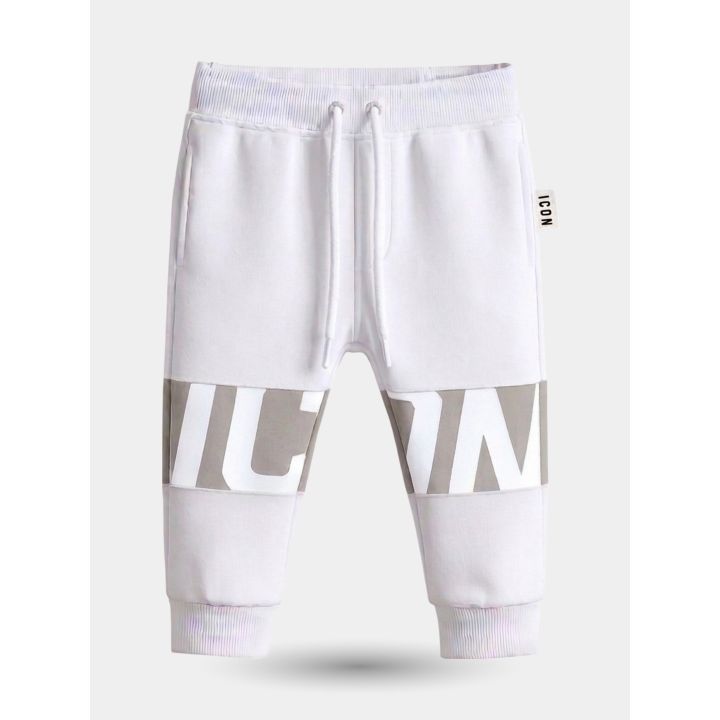 Pantalone jogger ICON bianco con fascia grigia sulle cosce