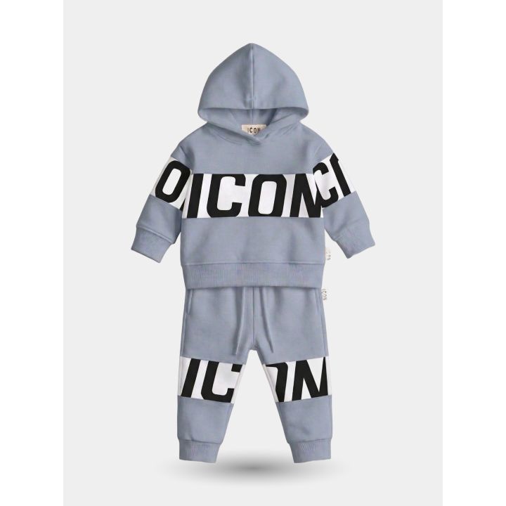 Tuta ICON celeste da bambino con felpa con cappuccio e fascia bianca