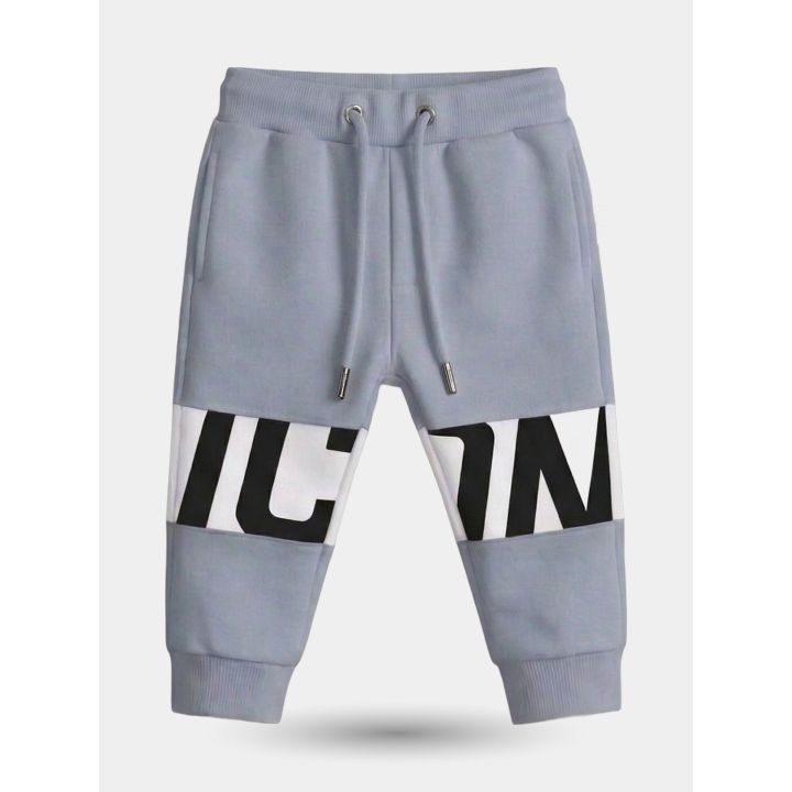 Pantalone jogger ICON celeste con fascia bianca e logo nero