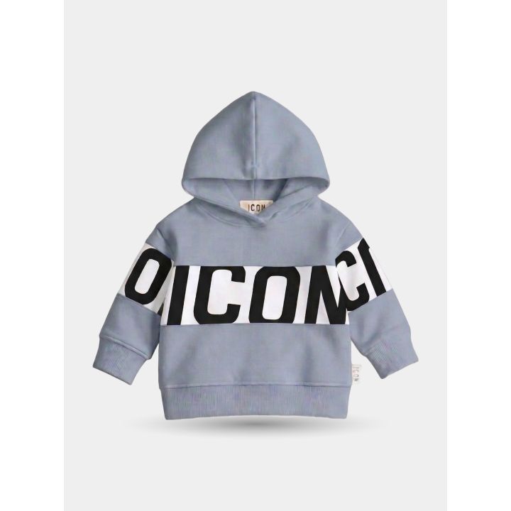 Felpa con cappuccio ICON celeste con fascia bianca logata