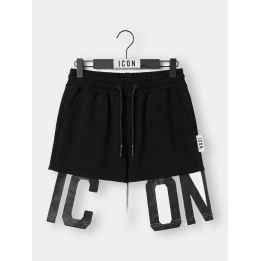 Pantaloncini ICON neri vista frontale con fondo bianco e maxi logo