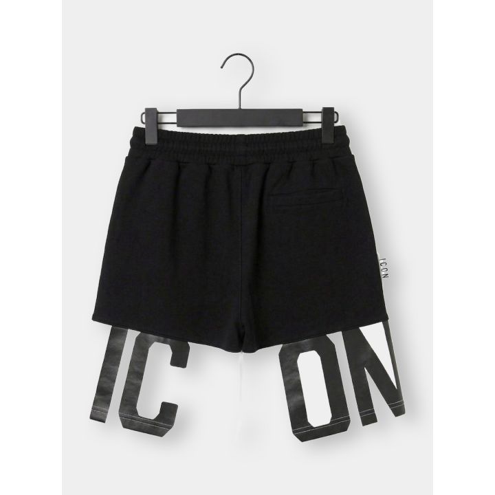 Retro dei pantaloncini ICON neri con tasca e lettere IC ON