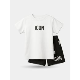 Completo ICON da bambino con t-shirt bianca e short neri vista frontale