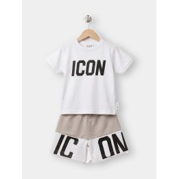 Completo ICON da bambino con t-shirt bianca e short bicolore vista frontale