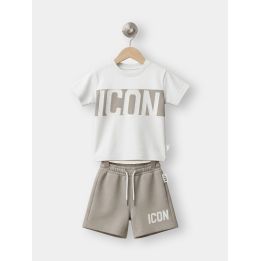 Completo ICON da bambino con t-shirt a fascia logata e short fango