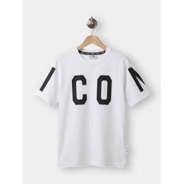 T-shirt ICON bianca da ragazzo vista frontale con logo diviso fra petto e maniche