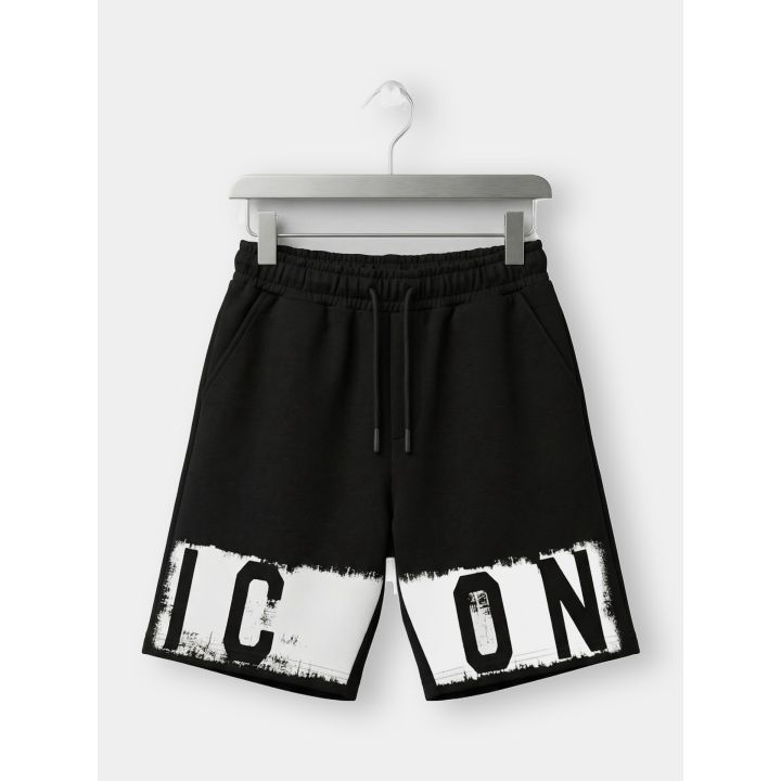 Bermuda ICON nero da bambino vista frontale con fascia bianca e logo