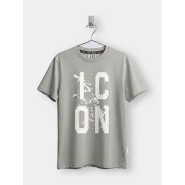 T-shirt ICON grigia da ragazzo vista frontale con logo su due righe