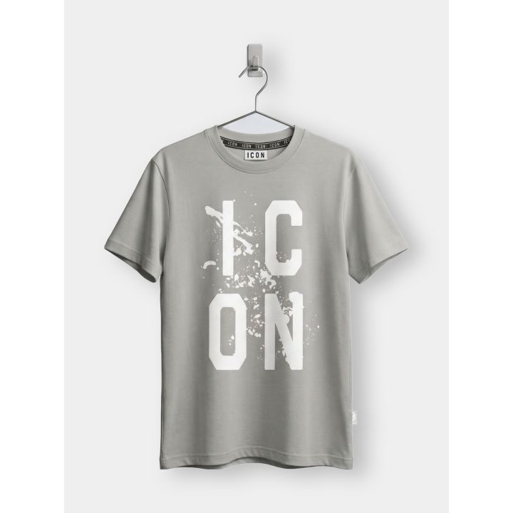 T-shirt ICON grigia da ragazzo vista frontale con logo su due righe