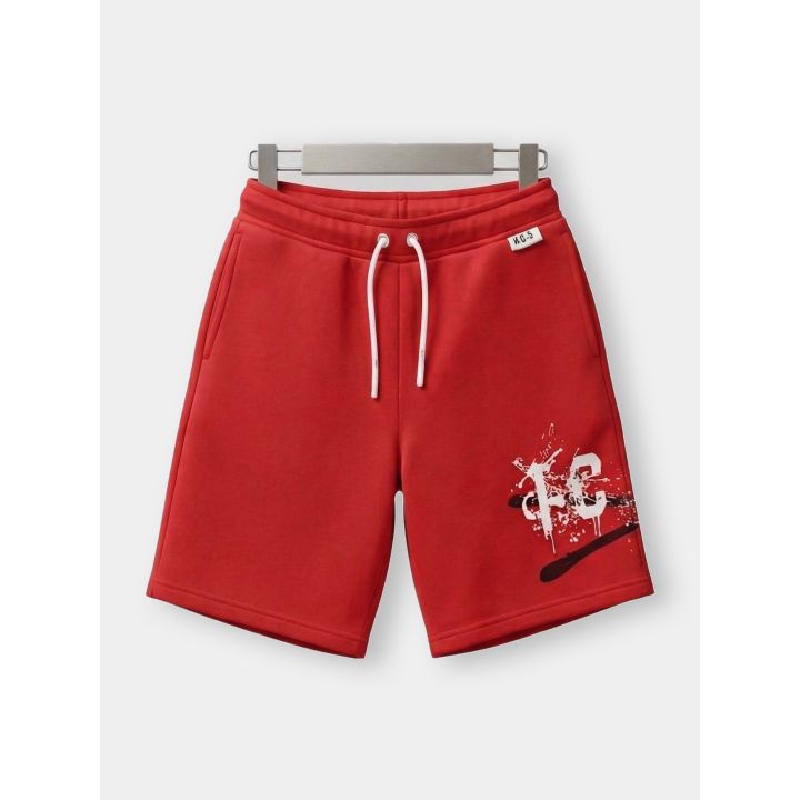 Bermuda ICON rosso da ragazzo vista frontale con logo bianco a spruzzo