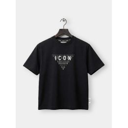 T-shirt ICON nera da ragazzo vista frontale con logo bianco a triangolo