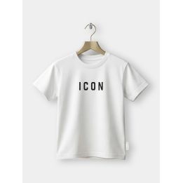 T-shirt ICON bianca da bambino vista frontale con logo nero sul petto