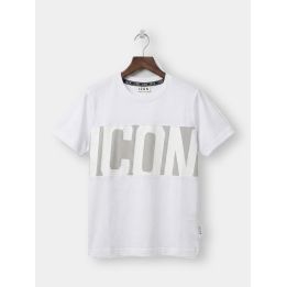 T-shirt ICON bianca da ragazzo vista frontale con fascia grigia e maxi logo