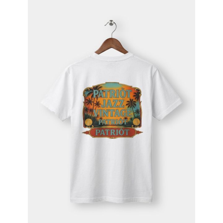 Retro della t-shirt Patriot bianca con grande stampa Jazz Vintage