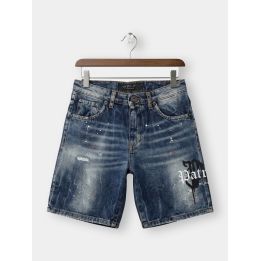 Bermuda jeans Patriot blu vista frontale con scritta gotica Patriot Milano