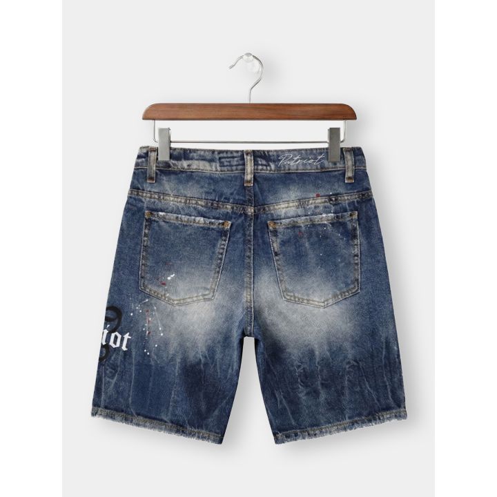 Retro dei bermuda jeans Patriot blu con fondo sfrangiato