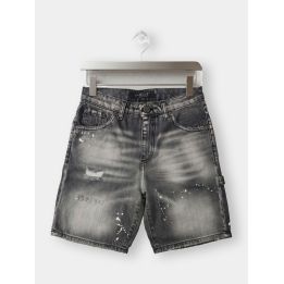 Bermuda jeans Patriot grigi vista frontale con schizzi bianchi e strappi