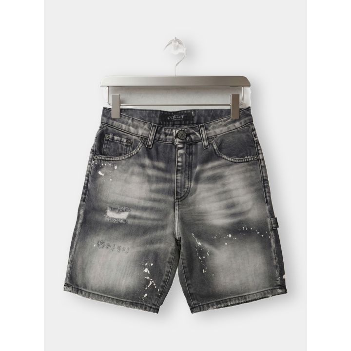 Bermuda jeans Patriot grigi vista frontale con schizzi bianchi e strappi