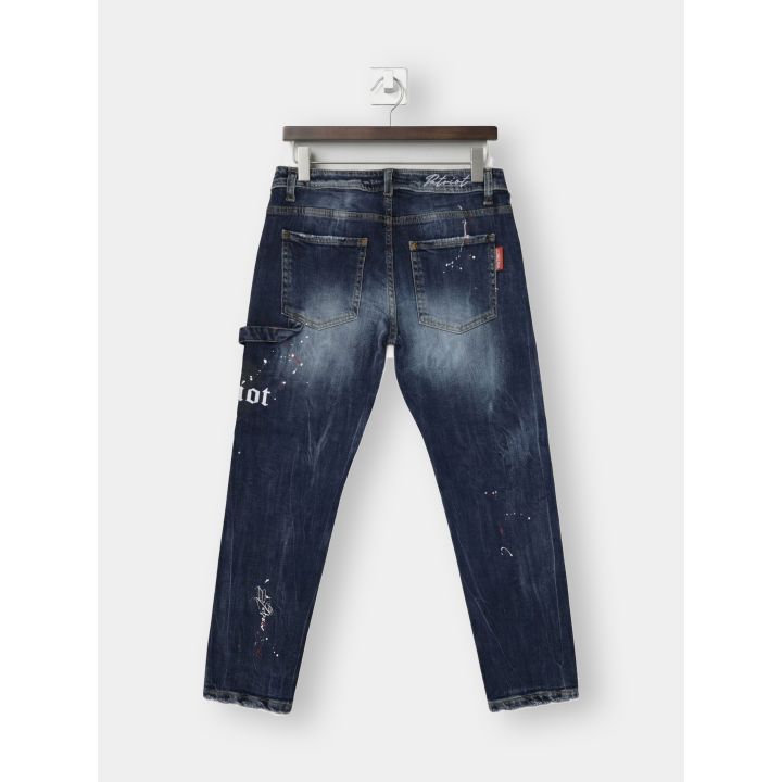 Retro dei jeans Patriot blu con passante laterale e schizzi di vernice