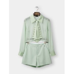 Completo FUN&FUN verde menta con camicia corta, cravatta e short