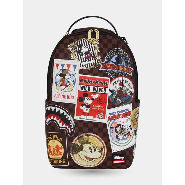 Zaino Sprayground Topolino Global Mogul vista frontale con grafiche vintage