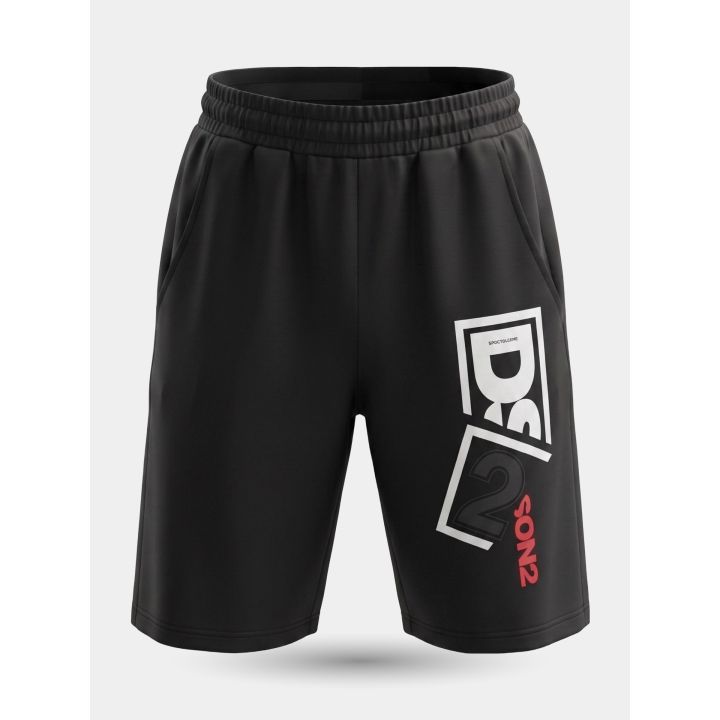 Bermuda DS2 neri vista frontale con maxi logo bianco a riquadri