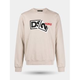 Felpa DS2 beige vista frontale con maxi logo a riquadri sul petto
