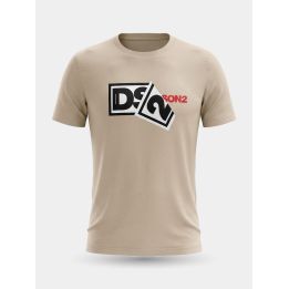 T-shirt DS2 beige vista frontale con maxi logo a riquadri