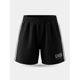 Pantaloncini DS2 neri vista frontale con logo in strass e bande bianche