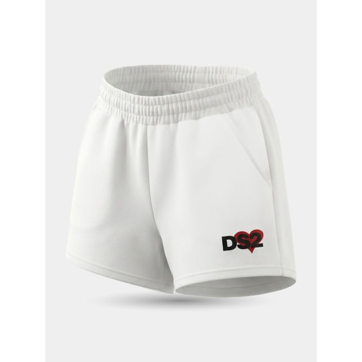 Pantaloncini DS2 bianchi vista di tre quarti con vita elastica